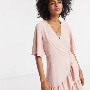 Topshop frill mini wrap dress in blush- Size 4